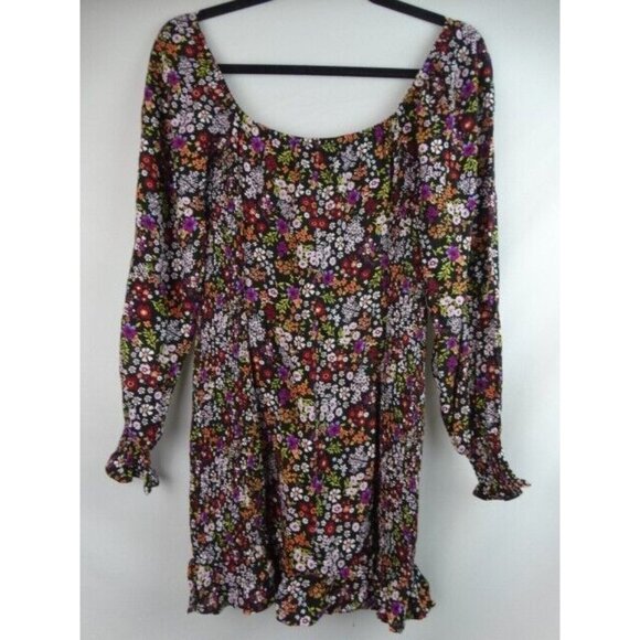 Forever 21 Women's Dress Size Medium Black Floral Long Sleeve Sleeve Mini Dress - Picture 9 of 10